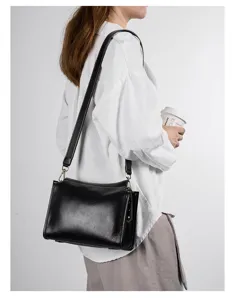 Genuine leather crossbody bag for women, vintage cowhide shoulder pillow bag with strap.