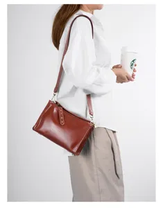 Vintage genuine leather shoulder bag for women, top layer cowhide retro pillow crossbody bag.
