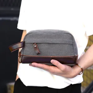 Pochette en Toile pour Homme Vintage Décontracté Sac à Main Multifonctionnel Imperméable Voyage d'Affaires Pochette à Fermeture Éclair