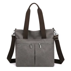 Women's Large Capacity Canvas Tote Bag Casual Vintage Shoulder Crossbody Bag Multi-Pocket Handbag