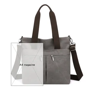 Casual canvas shoulder bag for women, versatile large capacity tote and crossbody bag with zip.