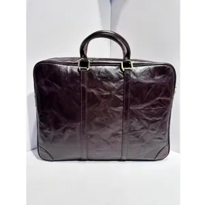 Maletin de cuero genuino vintage para hombres y mujeres, gran capacidad bolso de mano de negocios.