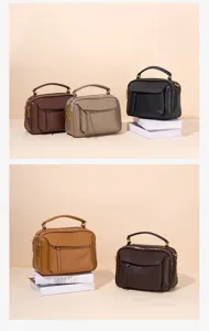 Genuine leather Boston handbag for women retro versatile top-handle crossbody bag multi-color chic
