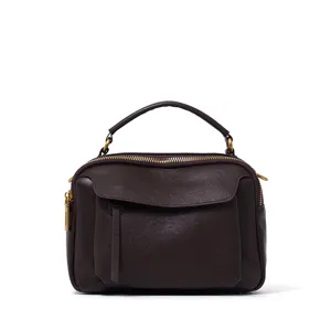 Genuine Leather Boston Handbag Women Retro Top-Handle Crossbody Bag Vintage Style.