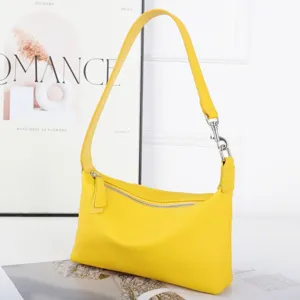 Yellow genuine leather shoulder bag stylish hobo pillow purse for women daily casual commute