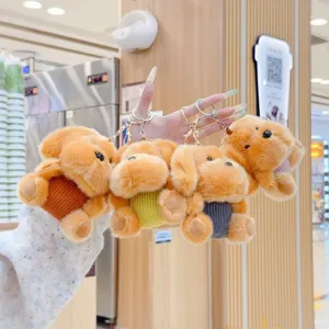 Cute Cartoon Striped Plush Dog Keychain Pendant Soft Stuffed Puppy Bag Ornament Animal Toy Keyring For Schoolbag Decor Unisex Gift