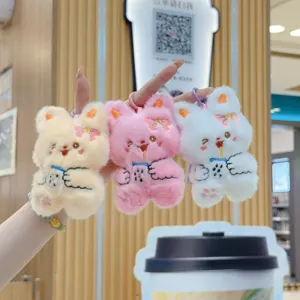 Cute Cute Embroidered Animal Rabbit Plush Toy Keychain Pendant Mini Stuffed Animal Backpack Charm Keyring Doll Gift For Kids