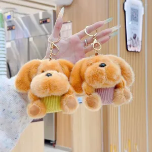 Cute striped dog plush keychain and adorable bag charm toy for cute backpack accessories.