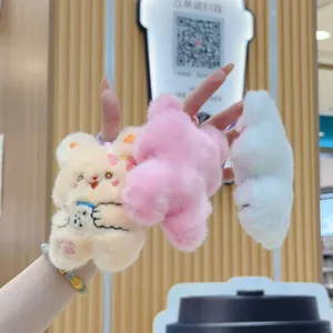 Cute embroidered animal plush doll keychain pendant, soft rabbit fur toy backpack accessory.