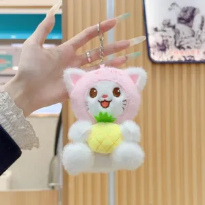 Simpatico portachiavi gatto in peluche con cappello rosa e ananas dolce ciondolo borsa.