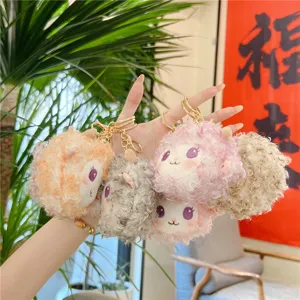 Cute fluffy sheep plush keychain, soft curly lamb toy bag pendant for keys and stylish decoration.