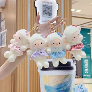 Süßes Polyester Schaf Plüschtier Schlüsselanhänger Mit Kariertem Rock Schleife Weiches Stofftier Tasche Charm Puppe Für Mädchen Damen Schlüsselring Deko Zubehör