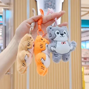 Cute plush tiger keychain cute animal bag charm fluffy embroidery key ring accessory gift