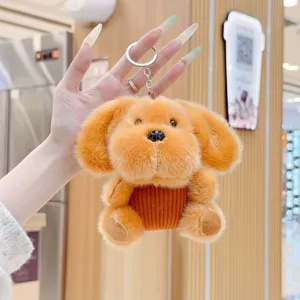 Cute stripe puppy plush keychain soft toy bag pendant lovely animal doll key ring decor