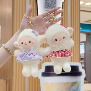 Süßes Plüsch Schaf Schlüsselanhänger Stofftier mit Schleife Kleid Tasche Anhänger Puppe