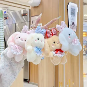 Cute Cartoon Plush Rabbit Keychain Plaid Bowknot Easter Bunny Doll Pendant For Bag Decoration Gift Everyday Accessories