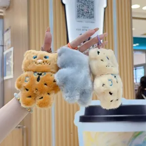 Cute plush bear keychain cute embroidered animal doll bag pendant fluffy toy accessory soft gift