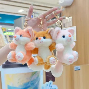 Cute plush fox keychain, soft stuffed animal bag charm, fluffy keyring pendant for women.