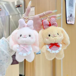 Cute plush rabbit keychain fluffy stuffed animal bag charm lovely bowknot pendant toy gift