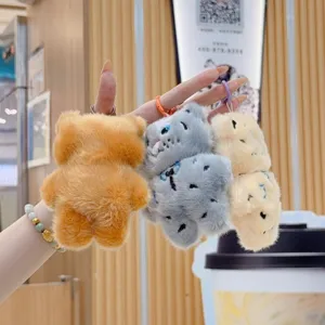 Cute plush animal bear keychain pendant fluffy cartoon doll bag charm fluffy toy accessory