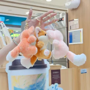 Cute plush fox keychain fluffy animal bag pendant car keyring charm for wonderful gifts idea