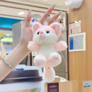 Plush fox keychain cute fluffy animal doll pendant soft toy keyring for car keys bag decor