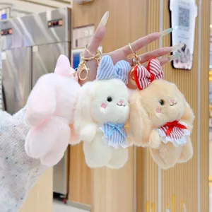Cute plush rabbit keychain soft bunny bag pendant stuffed animal toy doll key ring for women