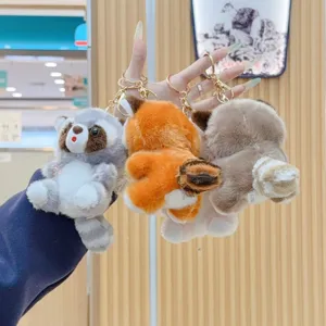 Adorable porte-clés en peluche raton laveur douce poupée en peluche sac charme jouet pendentif