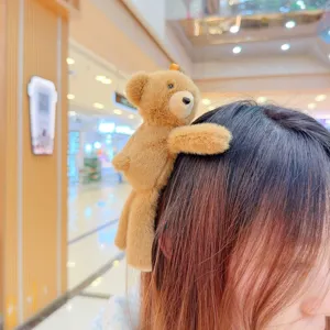 Cute teddy bear plush hair clip soft cartoon doll bangs clip for women and girls daily hair styling