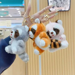 Adorable ensemble de porte-clés en peluche raton laveur moelleux, pendentif de sac doux.