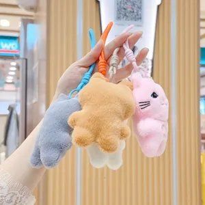 Cute cartoon cat plush keychains detailed view, showing soft texture and vibrant pastel colors.