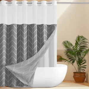 Double layer waterproof shower curtain with stylish chevron pattern for modern bathroom decor