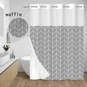 Double Layer Waffle Weave Shower Curtain Set With Detachable Liner Waterproof Chevron Pattern Bathroom Curtain With Floor Mat