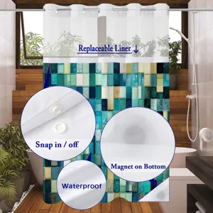 Detailansicht des wasserdichten Duschvorhangs mit Druckknopf-Futter und Magnetboden.