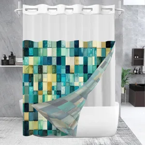 Doppelter Mosaik Duschvorhang mit grossen Ringen, stilvolles Design fuer Ihr Badezimmer.
