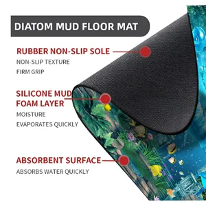 Diatom mud floor mat with absorbent surface, silicone foam layer and rubber non-slip sole.