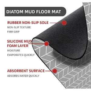 Diatom mud floor mat detail showing rubber non-slip sole and silicone foam layer.