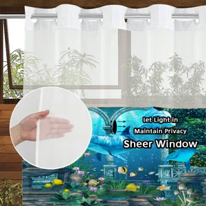 Double-layer ocean print sheer shower curtain window for bright light and high privacy.