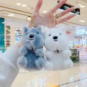 Cute plush dog keychain set, fluffy animal doll bag charm, wonderful gift for kids