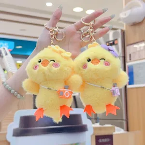 Cute Cartoon Yellow Duck Plush Keychain Pendant With Mini Camera Soft Stuffed Animal Doll Bag Ornament Car Key Ring Charm For Backpack Decoration Daily Gift