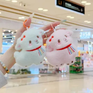 Portachiavi peluche pecora carino sciarpa arcobaleno animale bambola borsa ciondolo simpatico