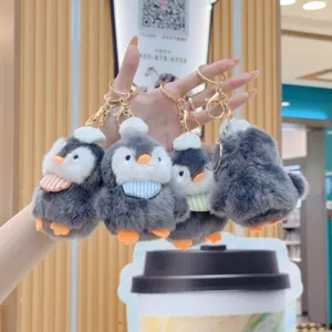 Cute grey chunky penguin plush keychain, soft stuffed doll bag charm, lovely gift.