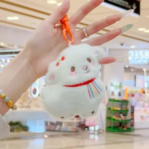 Simpatico portachiavi pecora in peluche, ciondolo borsa cartone animato con arcobaleno.