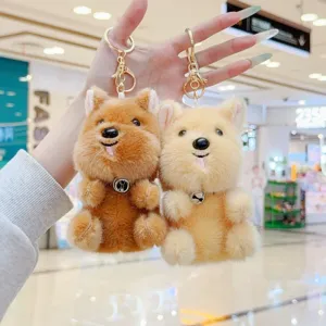 Cute plush dog keychains, cute puppy plush pendant bag charm with bell, soft stuffed toy gift.