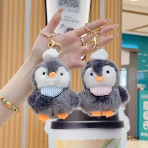 Cute fluffy penguin plush toy keychain pendant, soft stuffed doll bag accessory gift