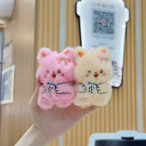 Simpatico gatto di peluche portachiavi morbido animale imbottito bambola borsa ciondolo rosa