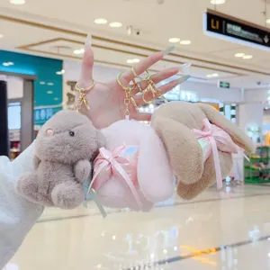 Süßes Plüsch Hase Schlüsselanhänger Set, weicher Stoffhase Anhänger mit Schleife Geschenk.