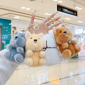 Cute plush dog keychains set, fluffy stuffed puppy animal dolls for bags, car keys, and gifts.