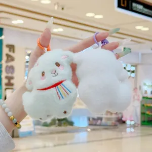 Portachiavi agnello in peluche carino con sciarpa arcobaleno, dolce ciondolo borsa morbido.