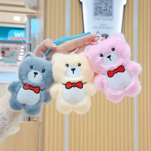 Cute fluffy plush bear keychain animal doll bag pendant backpack lovely accessory for daily use.